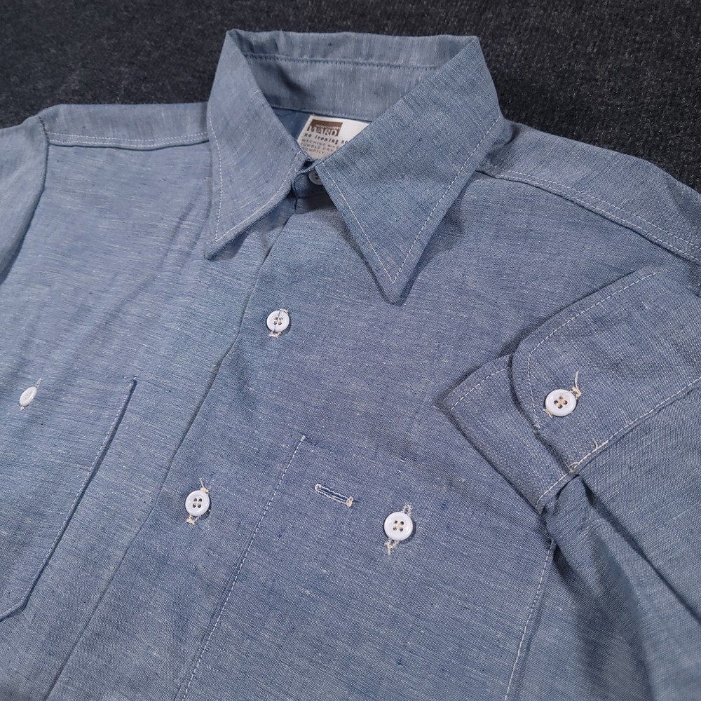 Montgomery Ward Vintage Chambray Work Shirt Mens‎ M 15-15.5 Blue USA 50s 60s